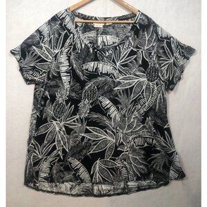 Christian Siriano Linen Shirt Black White Pineapple Floral Print Top Women's 3X